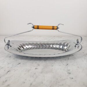Vintage Art Deco Chrome Plated Serving Tray with Butterscotch Bakelite Handle